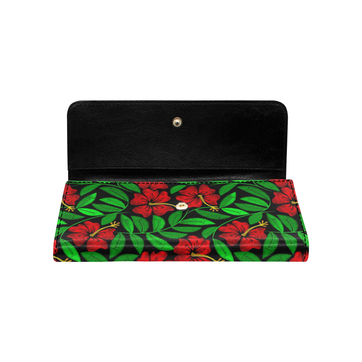 Red Hibiscus Embroidered Pattern Print Design HB03 Women's Trifold Wallet