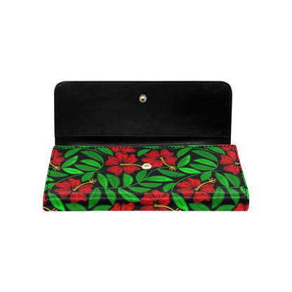 Red Hibiscus Embroidered Pattern Print Design HB03 Women's Trifold Wallet