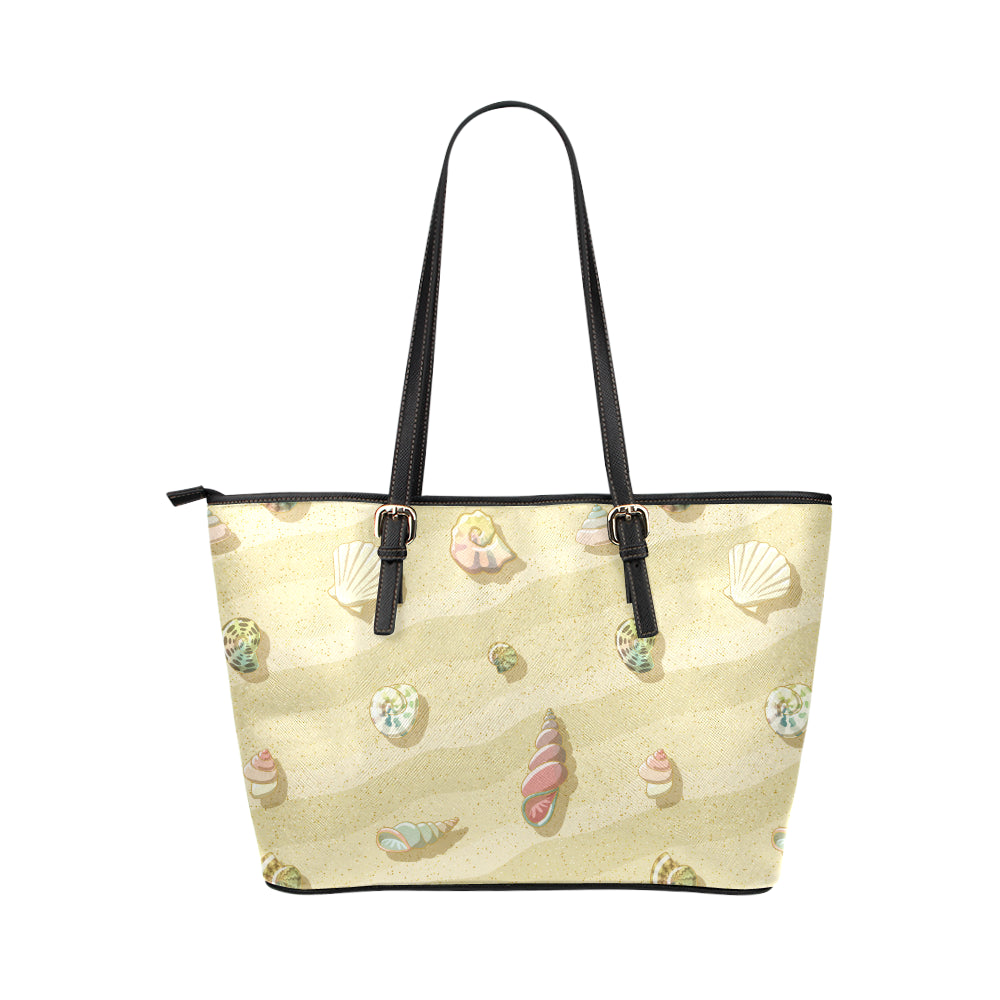 Beach with Seashell Theme Leather Tote Bag