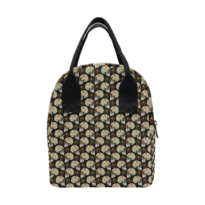 Sugar Skull Flower Design Themed Print Insulated Lunch Bag