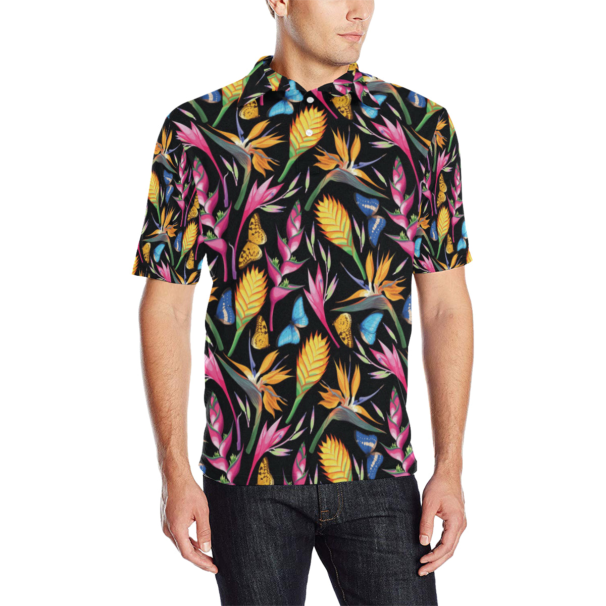 Tropical Flower Pattern Print Design TF016 Men Polo Shirt