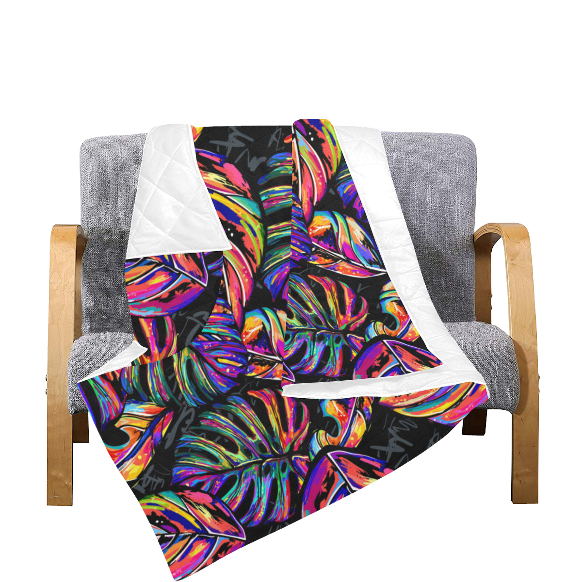 Neon Color Tropical Palm Leaves Premium Quilt