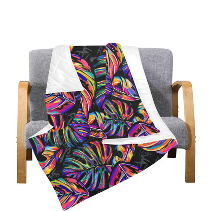 Neon Color Tropical Palm Leaves Premium Quilt