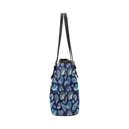 Beach Seashell Blue Print Leather Tote Bag