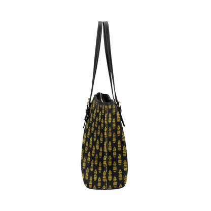 Pineapple Gold Tribal Style Print Leather Tote Bag