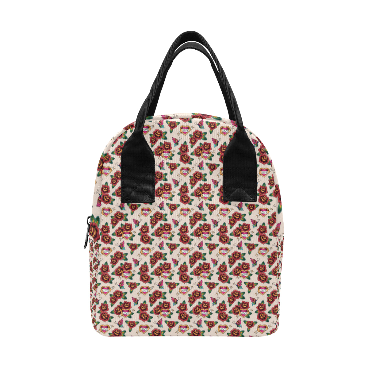 Old School Tattoo Rose Pattern Insulated Lunch Bag