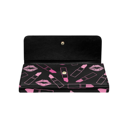 Lipstick Pink Pattern Print Design 01 Women's Trifold Wallet