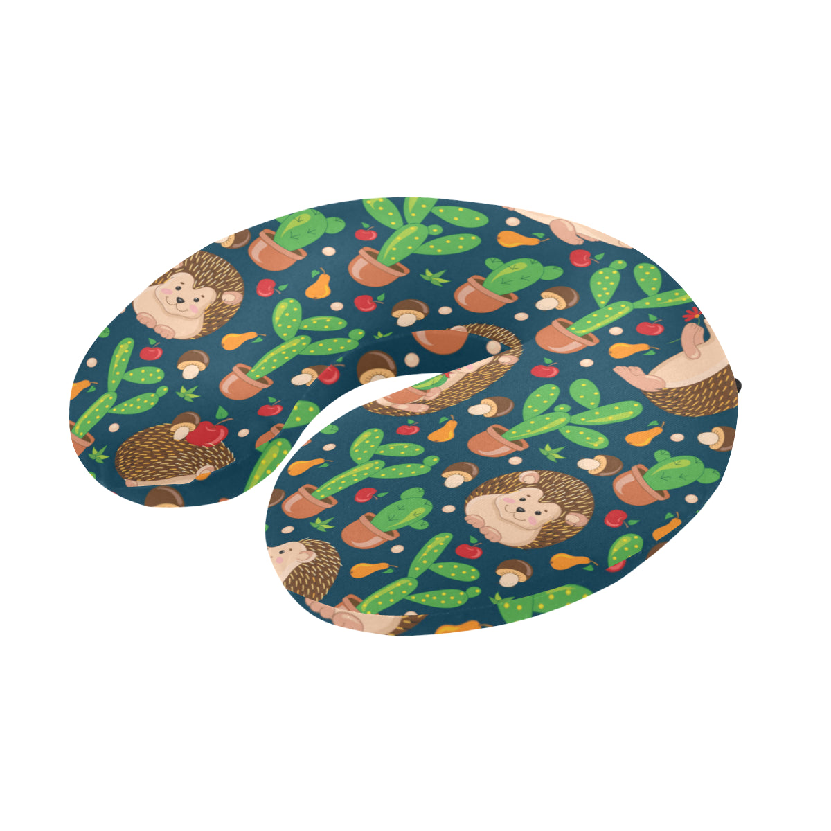 Hedgehog Cactus Pattern Print Design 04 U-Shaped Travel Neck Pillow