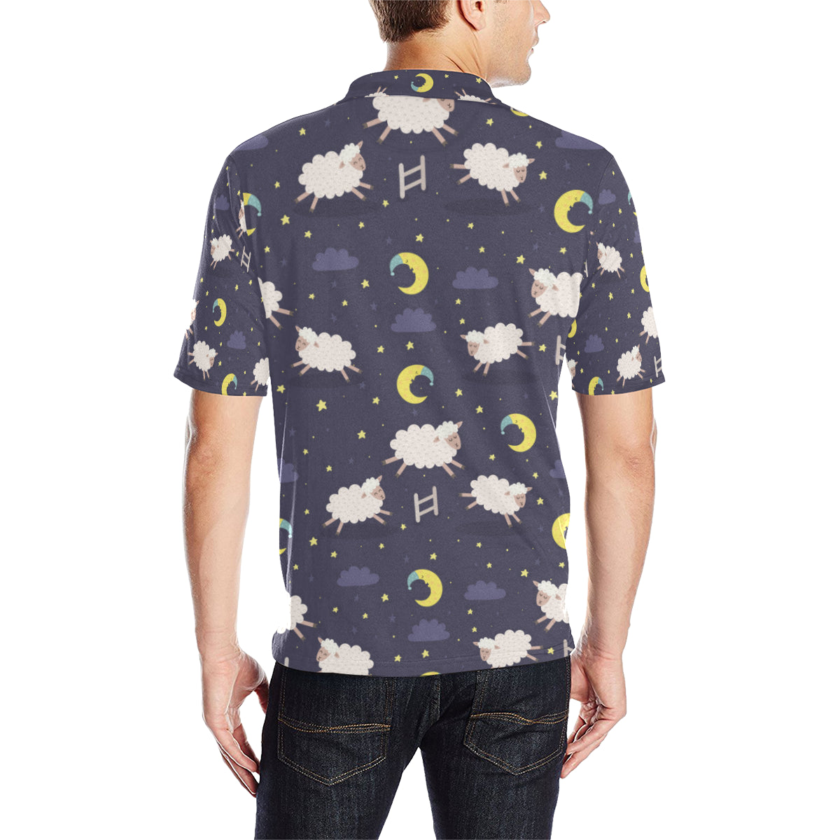 Sheep Night Pattern Print Design 02 Men Polo Shirt