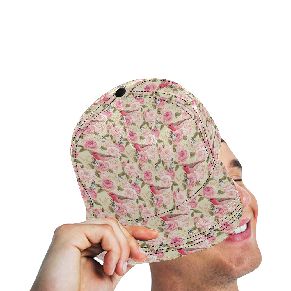 Bird Butterfly Pink Flower Print Pattern Snapback Cap