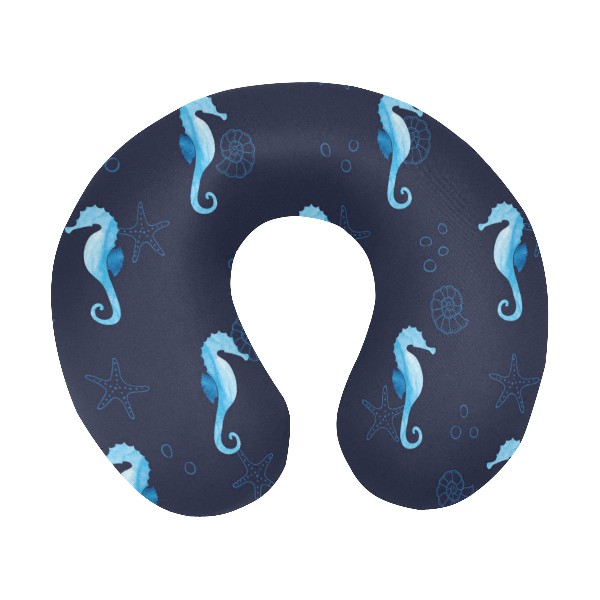 SeaHorse Blue neon Pattern Print Design 03 U-Shaped Travel Neck Pillow