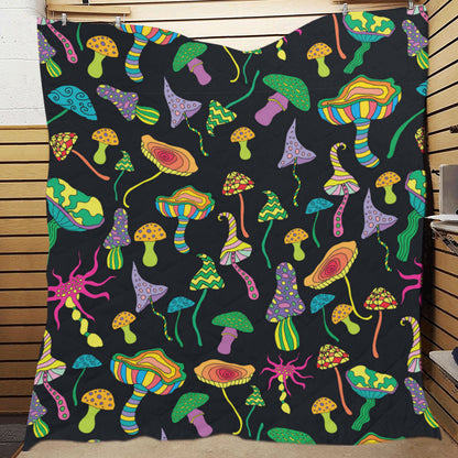 Psychedelic Mushroom Pattern Print Design A02 Premium Quilt