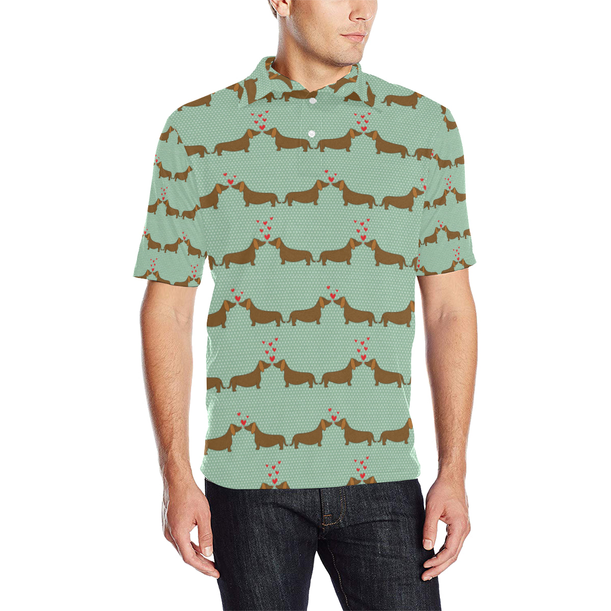 Dachshund Pattern Print Design 02 Men Polo Shirt
