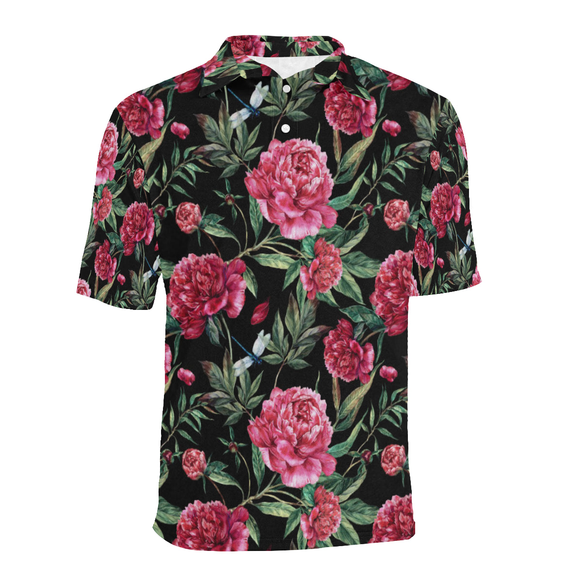 Peony Pattern Print Design PE04 Men Polo Shirt
