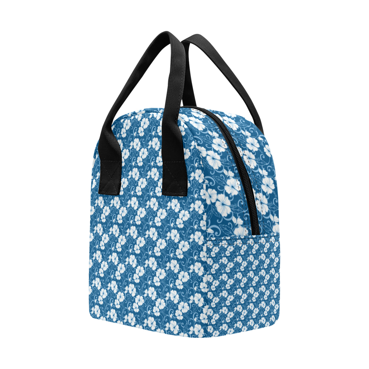 Hibiscus Blue Flower Hawaiian Print Insulated Lunch Bag