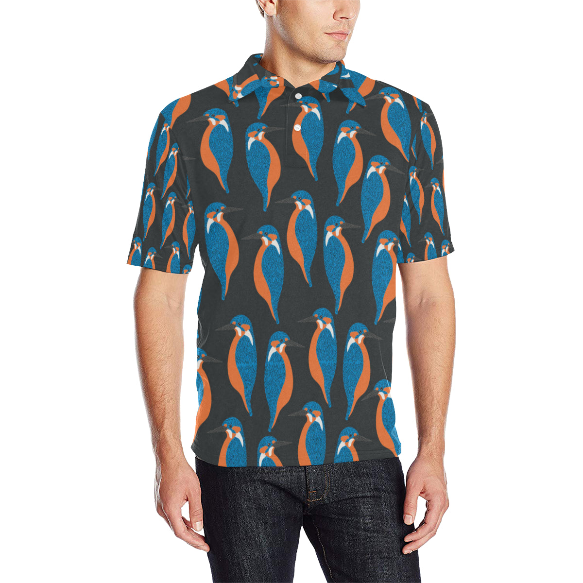 Kingfisher Pattern Print Design 03 Men Polo Shirt
