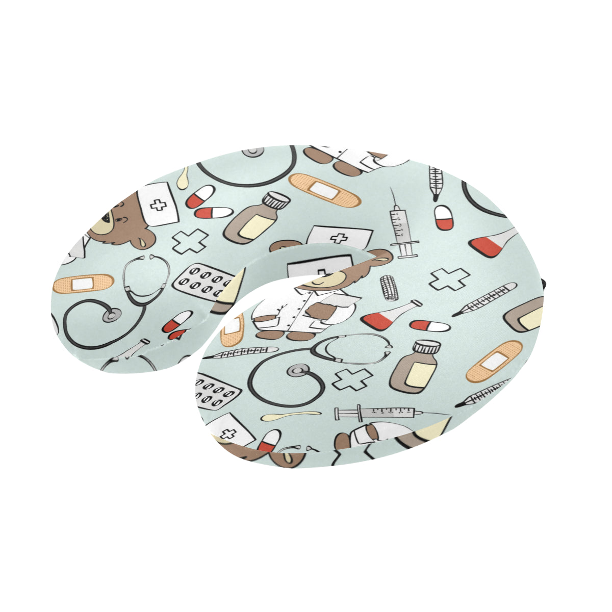Nurse Bear Pattern Print Design A01 U-Shaped Travel Neck Pillow
