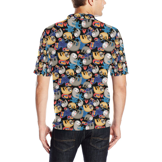 Sloth Cartoon Design Themed Print Men Polo Shirt