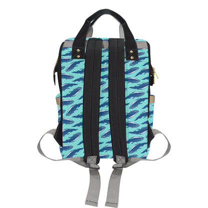 Whale Polka Dot Design Themed Print Diaper Bag Backpack