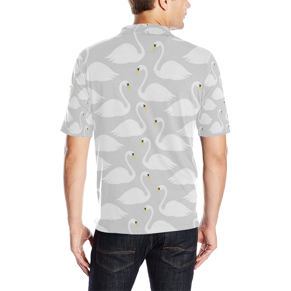 Swan Pattern Print Design 02 Men Polo Shirt
