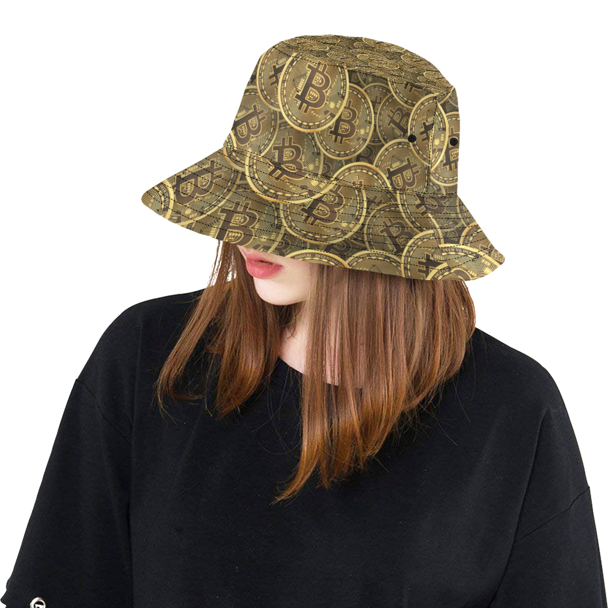 Bitcoin Pattern Print Design DO01 Unisex Bucket Hat