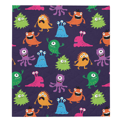 Monster Cartoon Pattern Print Design 02 Premium Quilt