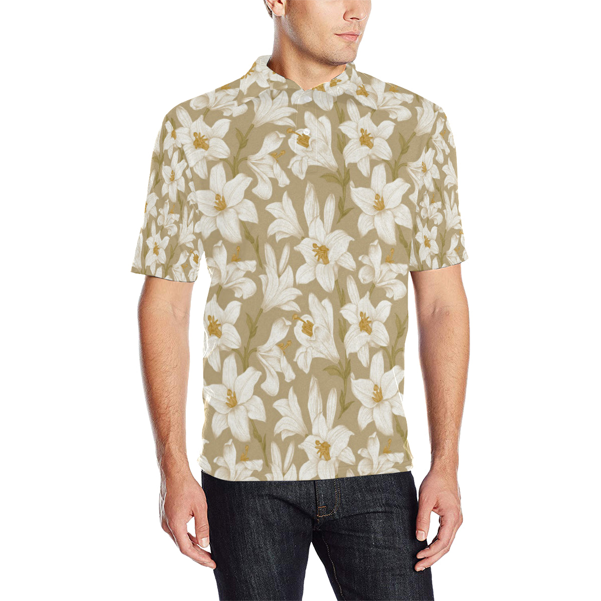 Lily Pattern Print Design LY07 Men Polo Shirt