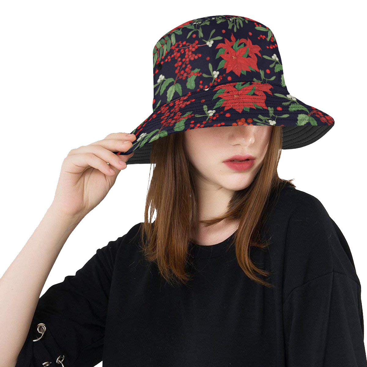Poinsettia Pattern Print Design POT02 Unisex Bucket Hat