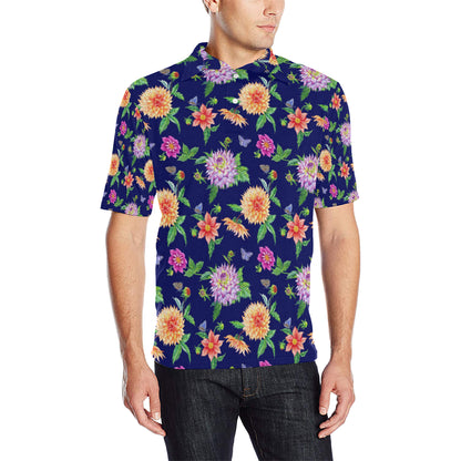 Dahlia Pattern Print Design DH010 Men Polo Shirt