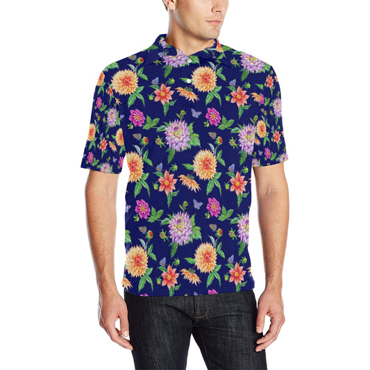 Dahlia Pattern Print Design DH010 Men Polo Shirt