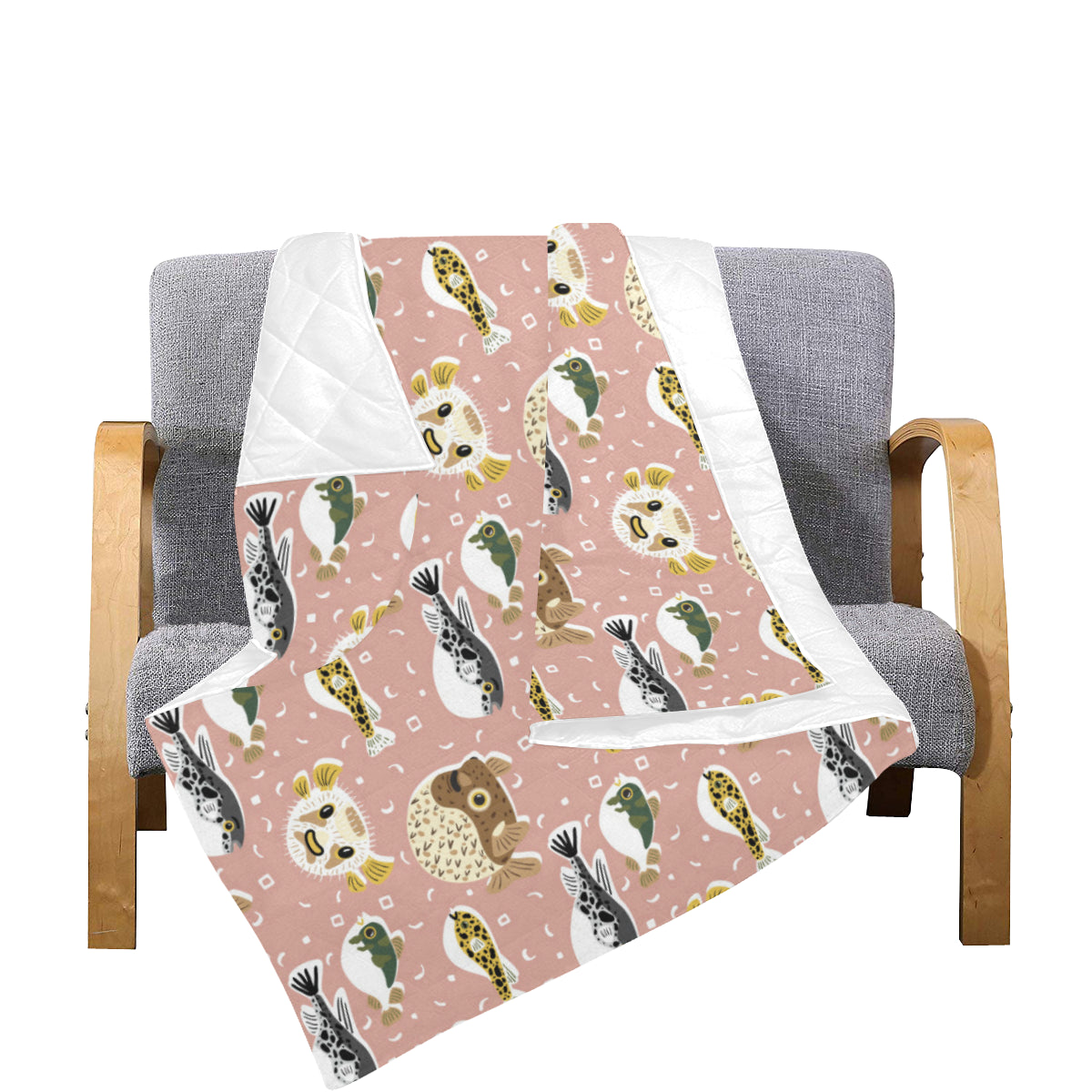 Fugu Cute Pattern Print Design 01 Premium Quilt