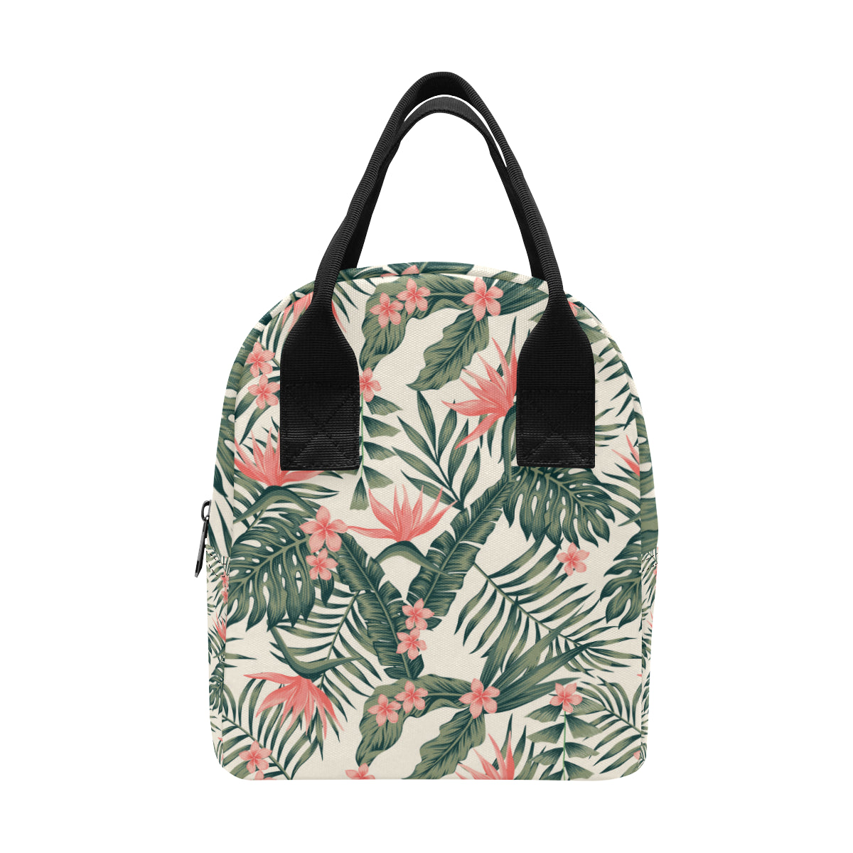 Tropical Flower Palm Leaves Insulated Lunch Bag