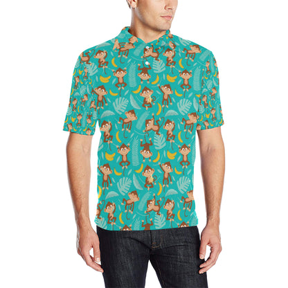 Monkey Happy Design Themed Print Men Polo Shirt