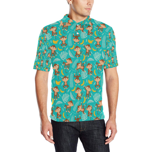 Monkey Happy Design Themed Print Men Polo Shirt