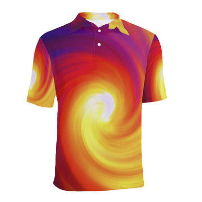 Vortex Twist Swirl Flame Themed Men Polo Shirt