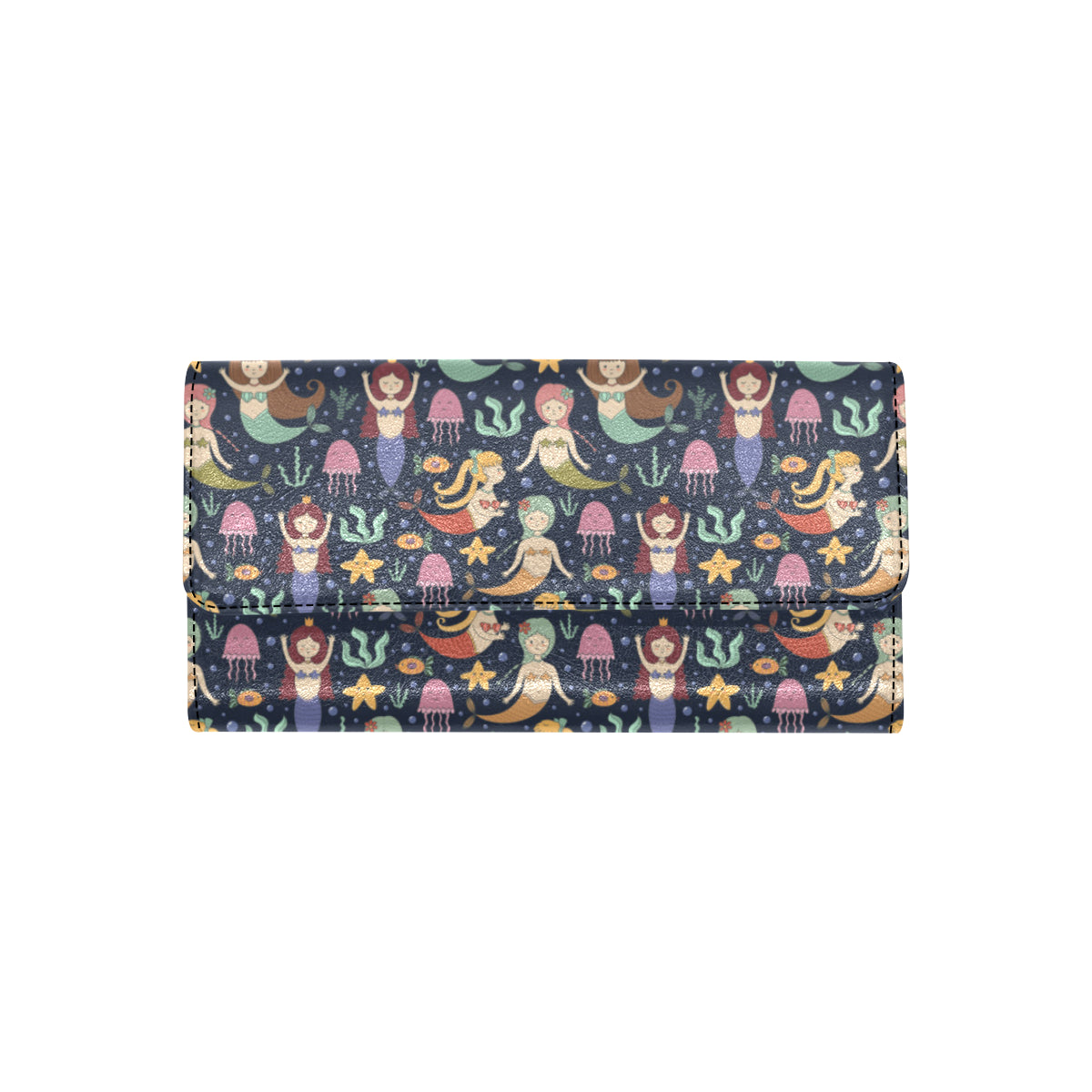 Mermaid Cartoon Pattern Print Design 03 Women's Trifold Wallet