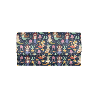 Mermaid Cartoon Pattern Print Design 03 Women's Trifold Wallet