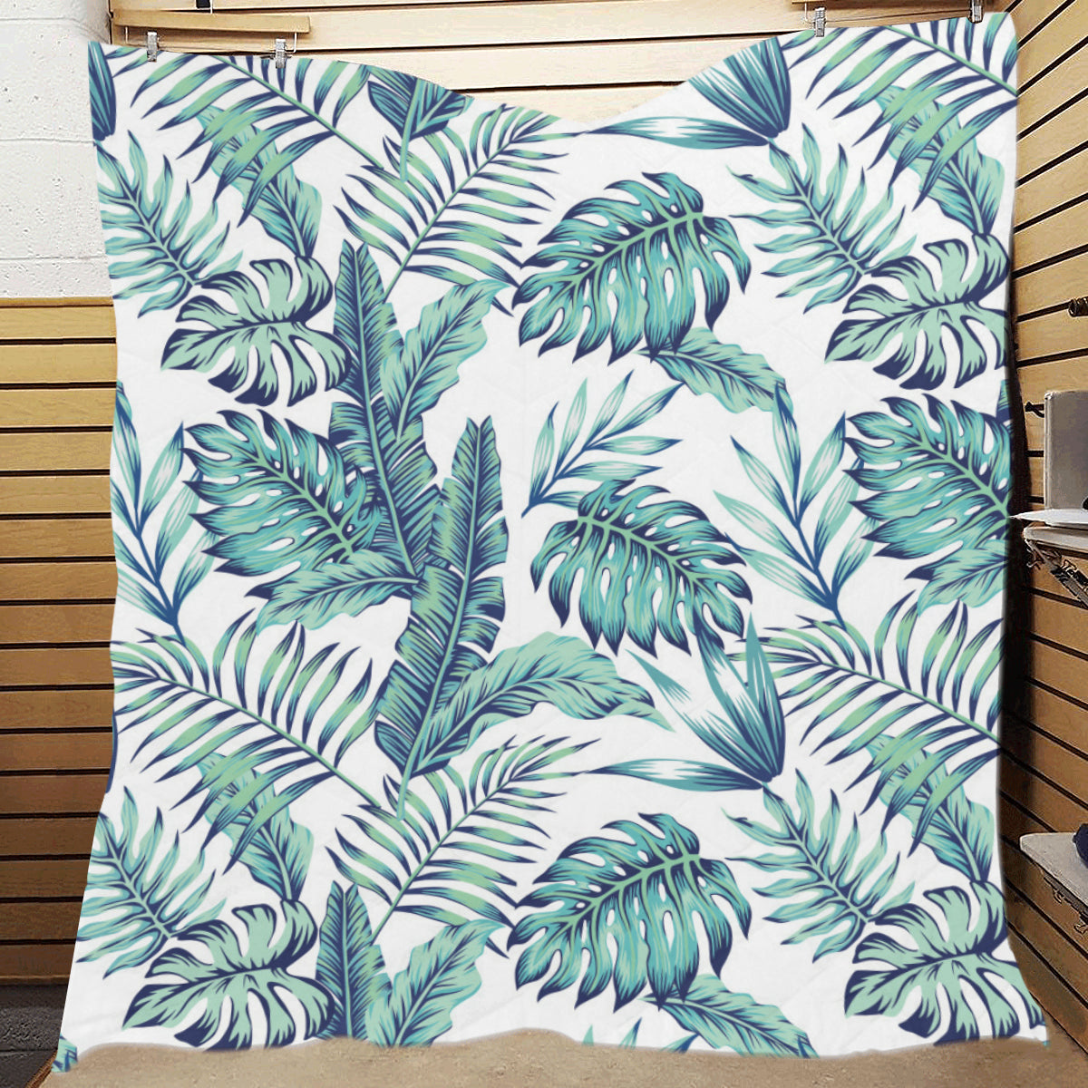 Pattern Tropical Palm Leaves Premium Quilt