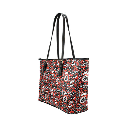 Native North American Themed Print Leather Tote Bag
