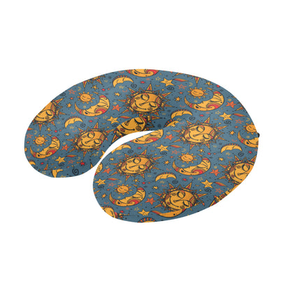 Celestial Moon Sun Pattern Print Design 02 U-Shaped Travel Neck Pillow