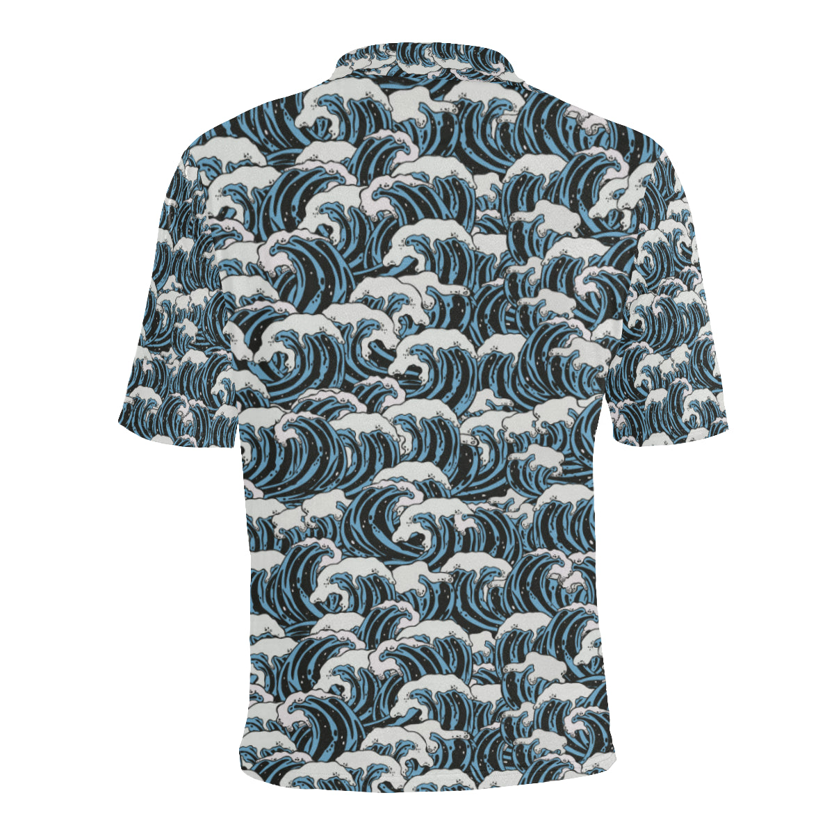 Surf Wave Pattern Print Men Polo Shirt