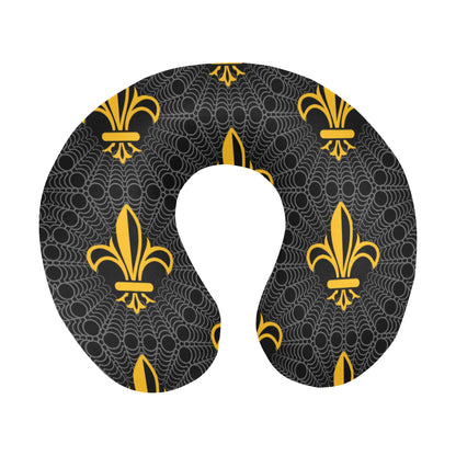 Fleur De Lis Gold Pattern Print Design 01 U-Shaped Travel Neck Pillow