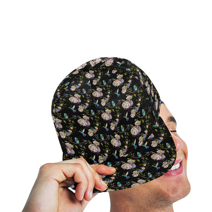 Hummingbird Flower Themed Print Snapback Cap
