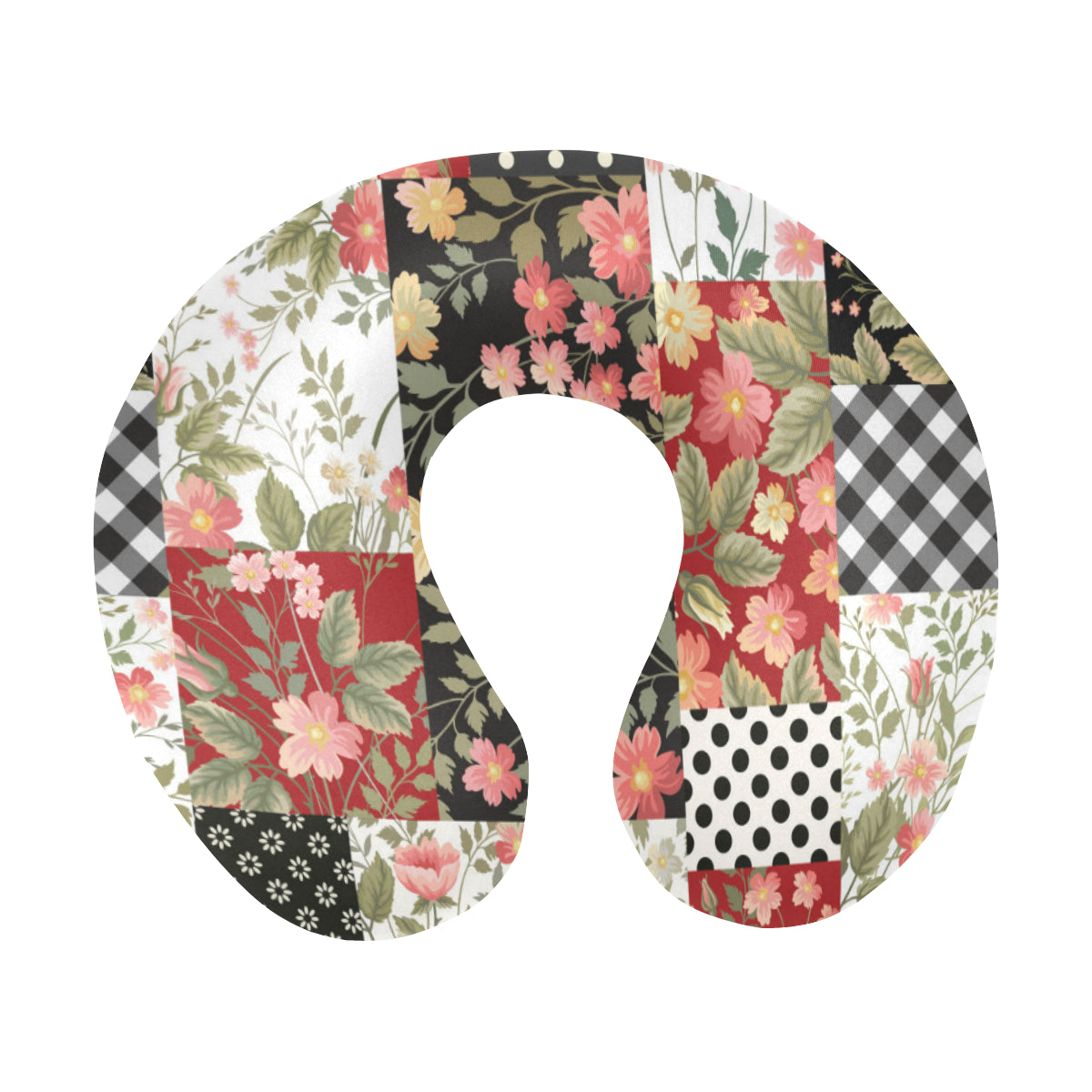 Patchwork Flower Pattern Print Design 03 U-Shaped Travel Neck Pillow