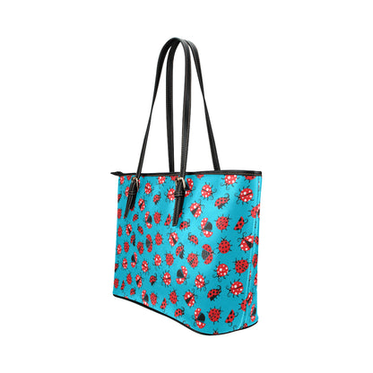 Ladybug Action Print Pattern Leather Tote Bag