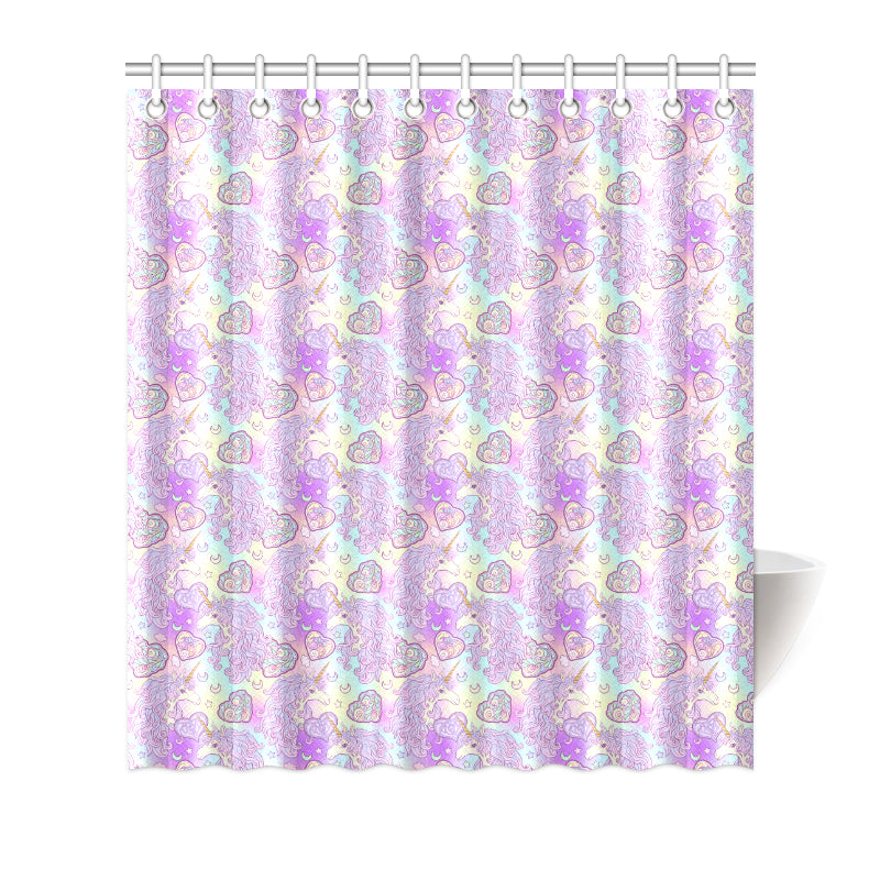 Unicorn Rainbow Star Heart Print Shower Curtain