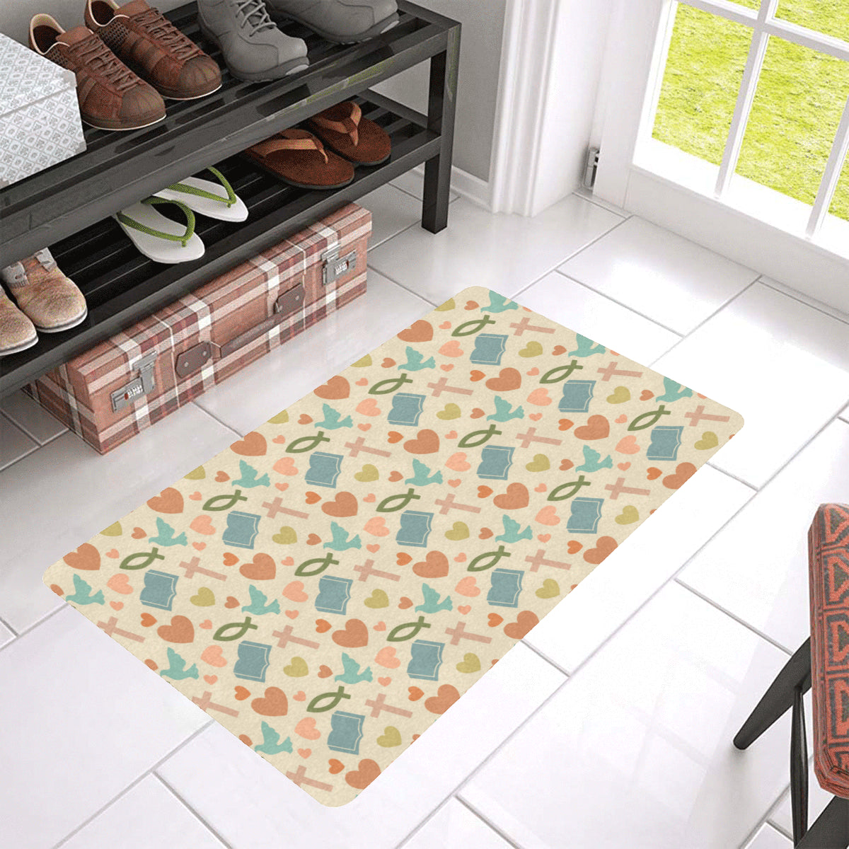 Christian Symbol Pattern Rubber Doormat