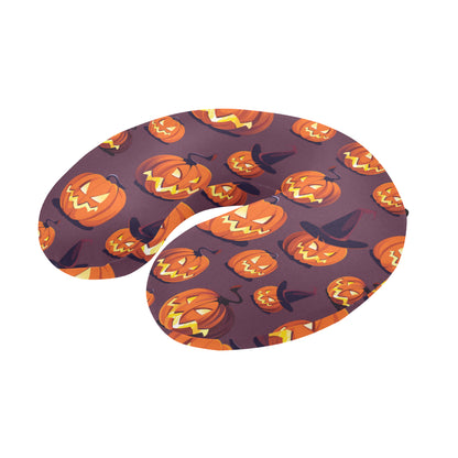 Halloween Pumpkin Pattern Print Design 03 U-Shaped Travel Neck Pillow