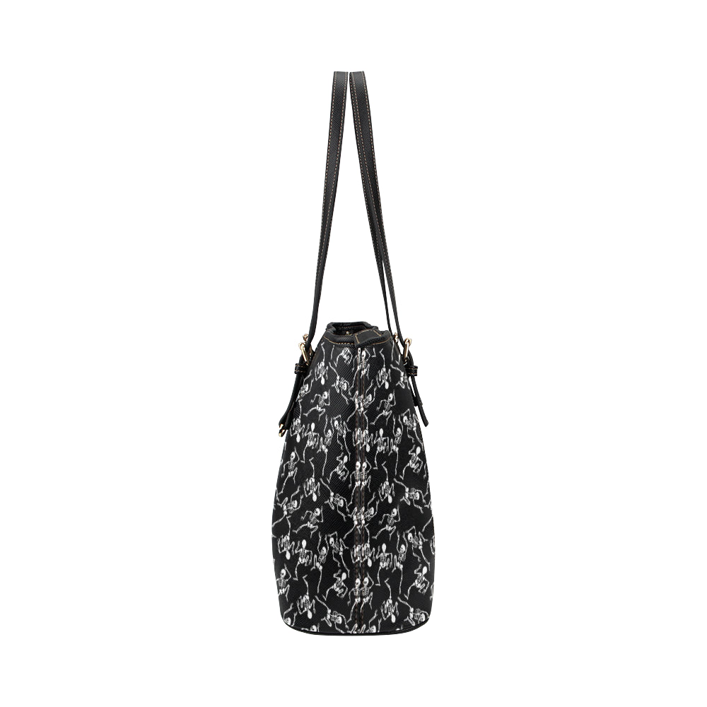 Skeleton Style Print Leather Tote Bag