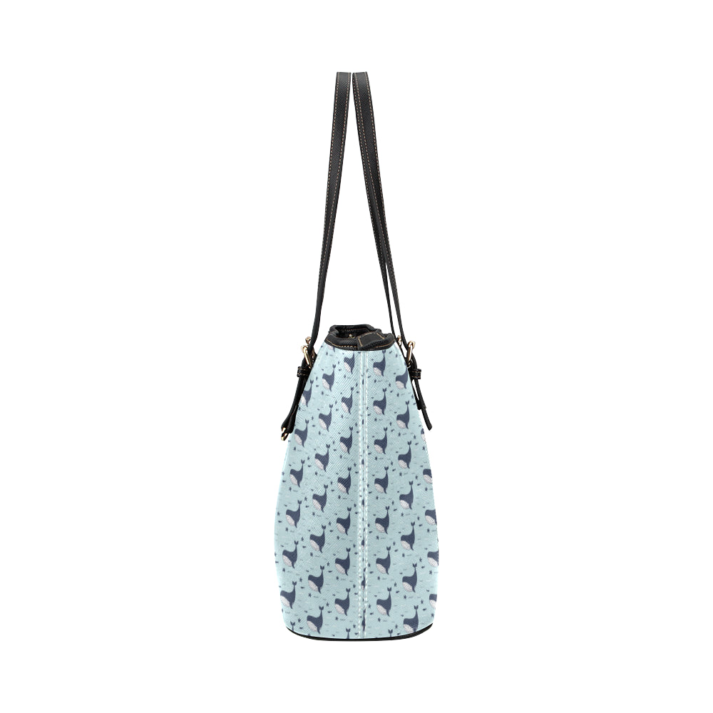 Whale Cute Design Themed Print Leather Tote Bag